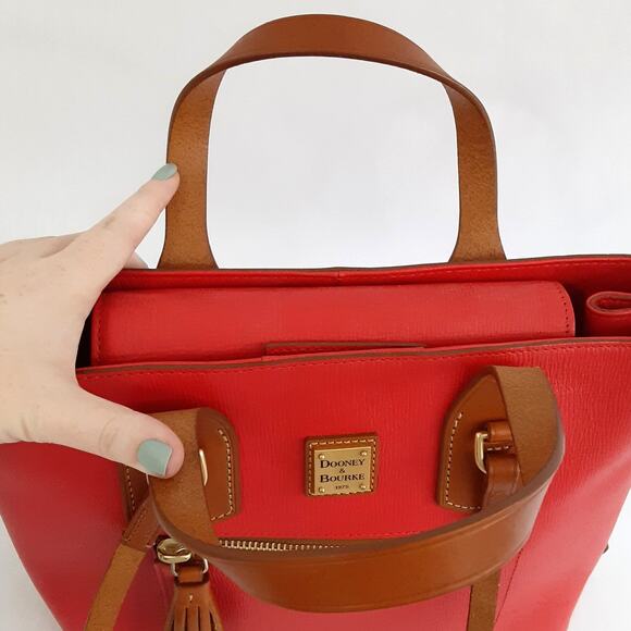 Dooney & Bourke Morgan Satchel Red Handbag Saffiano Leather Shoulder Bag Cognac - Picture 8 of 15